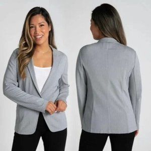 Betabrand Transcendent Striped Notched Lapel One Button Blazer Gray Women's, S